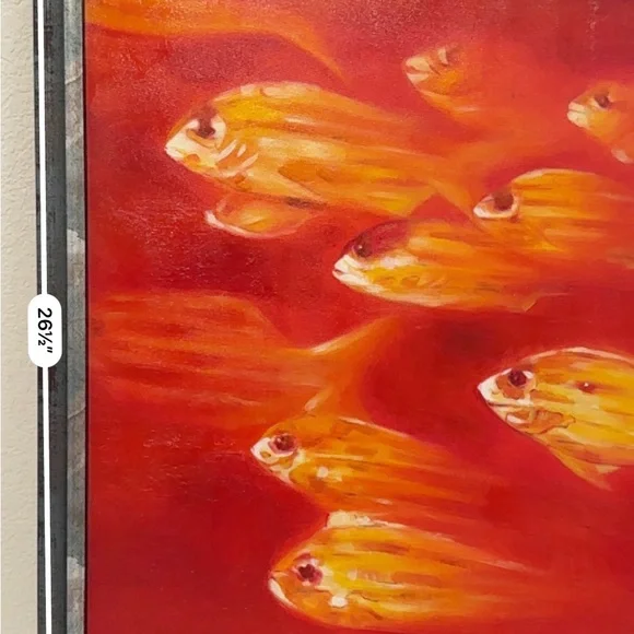 🆕 “Golden Harmony” School of Fish Original – 25.5”x26.5” Framed Oil on Canvas - Picture 10 of 16